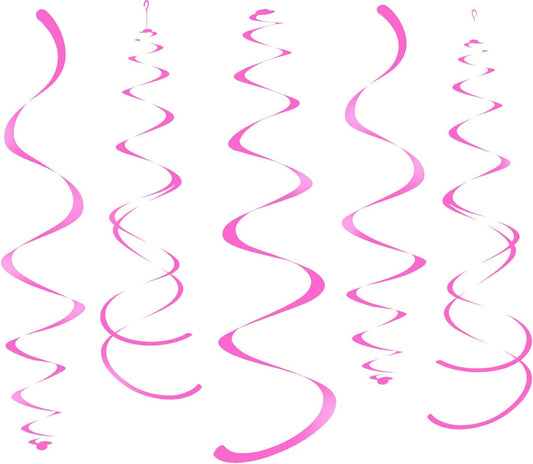 Hot Pink Party Hanging Swirl Decorations Plastic Streamer for Ceiling, Pack of 28