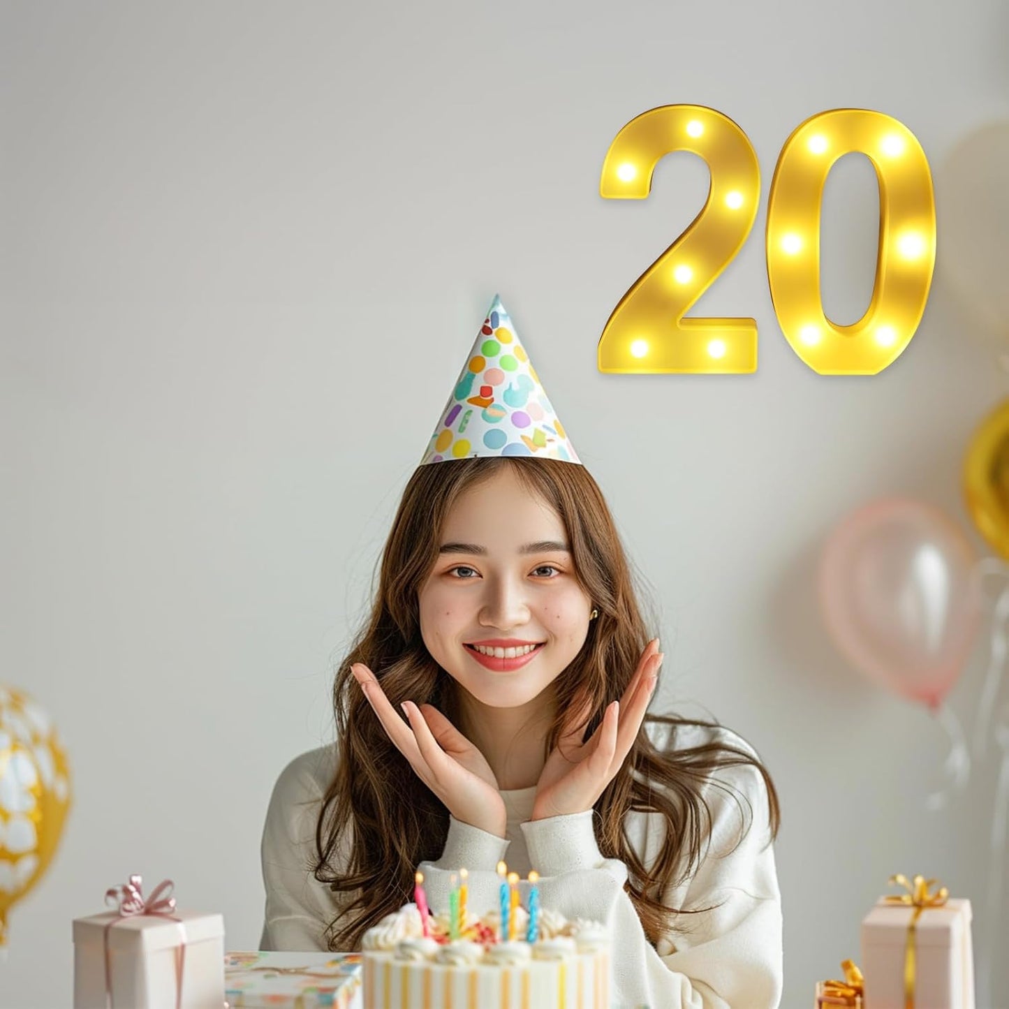 20th Birthday Decorations for Women Men,Happy 20 Year Old Birthday Decorations for Centerpieces Table,20 Light Up Numbers Sign Led for Party Backdrop Wall Decor for Wedding Anniversary Home