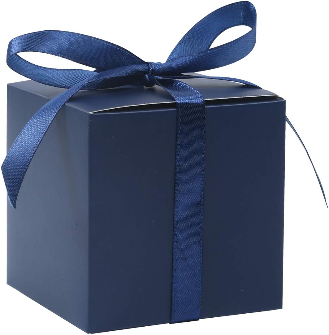 COTOPHER 100pcs Small Gift Boxes, Favor Boxes 2x2x2 inches Paper Gift Boxes with Ribbons Candy Box for Wedding Favors Baby Shower Bridal Shower Birthday Party (100pcs 2x2x2, Blue)