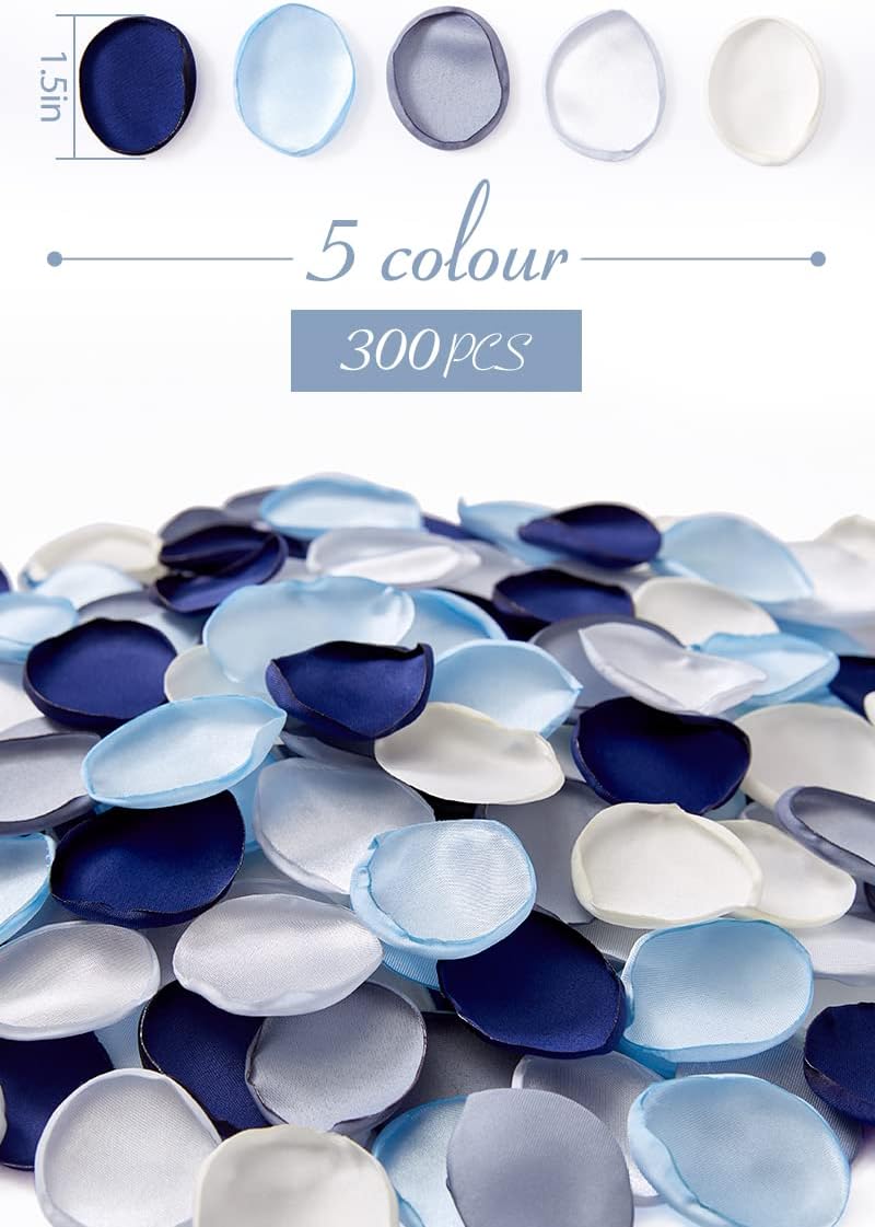 Serwalin 300Pcs Silk Rose Petals Flower Petals for Valentines Day Dusty Navy Blue Petals Flower Girl Petals for Weddings Proposal Flower Girl Basket Aisle Runner Bridal Shower (4 Color Mixes)