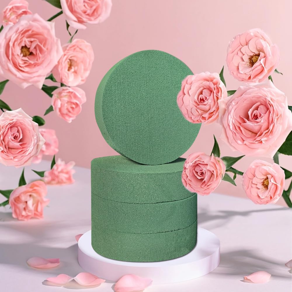 6 Pcs Round Floral Foam Blocks Each (3” X 1.5”) Green Wet & Dry Flower Foam for Fresh & Artificial Flower Arrangements, DIY Crafts, Arts, Weddings, Birthdays and Garden Decorations (Size: 3 Inch)