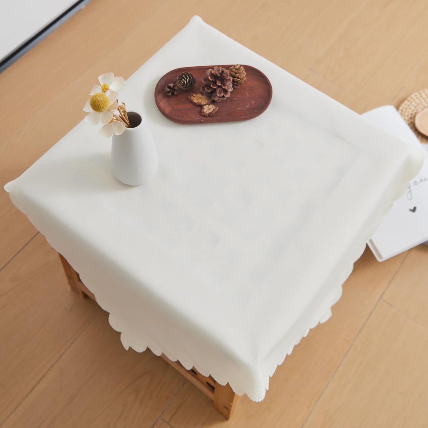 Small Square Beige Tablecloth 24 x 24 Inch Polyester Fabric Washable Table Cover Decorative Wrinkle Resistant Solid Color Table Cloth for Nightstand Party Wedding Camping