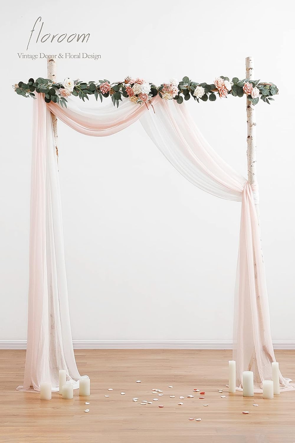 Floroom Wedding Arch Draping Fabric 2 Panels 20Ft Chiffon Fabric Drapes Arbor Drapery Wedding Ceremony Reception Swag Decorations (Blush & White)