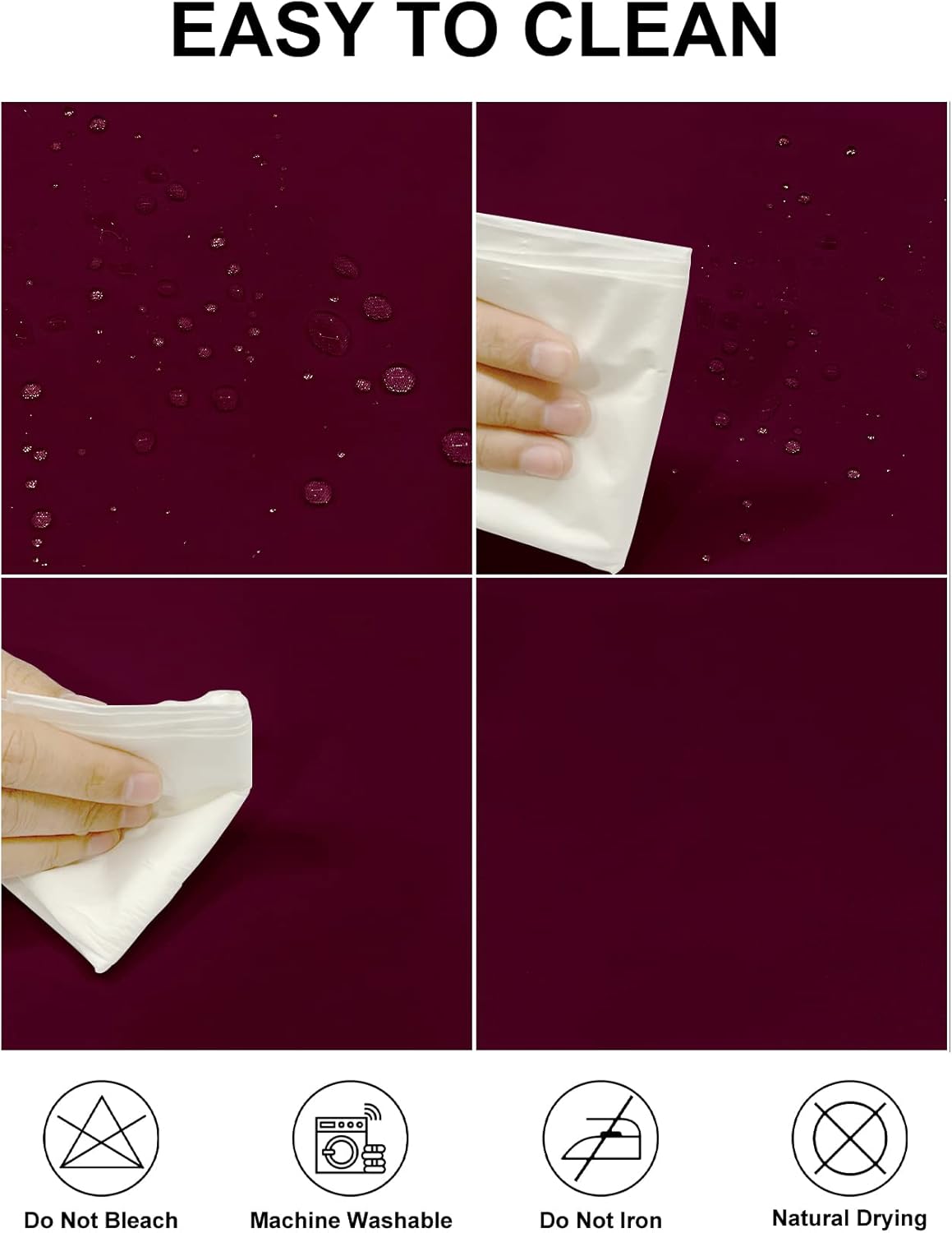 Fokitut 2 Pack Waterproof Round Tablecloth, 90 Inch, Stain Resistant and Wrinkle Polyester Table Cloth, Fabric Table Cover for Kitchen Dining, Wedding, Party, Holiday Dinner-Burgundy