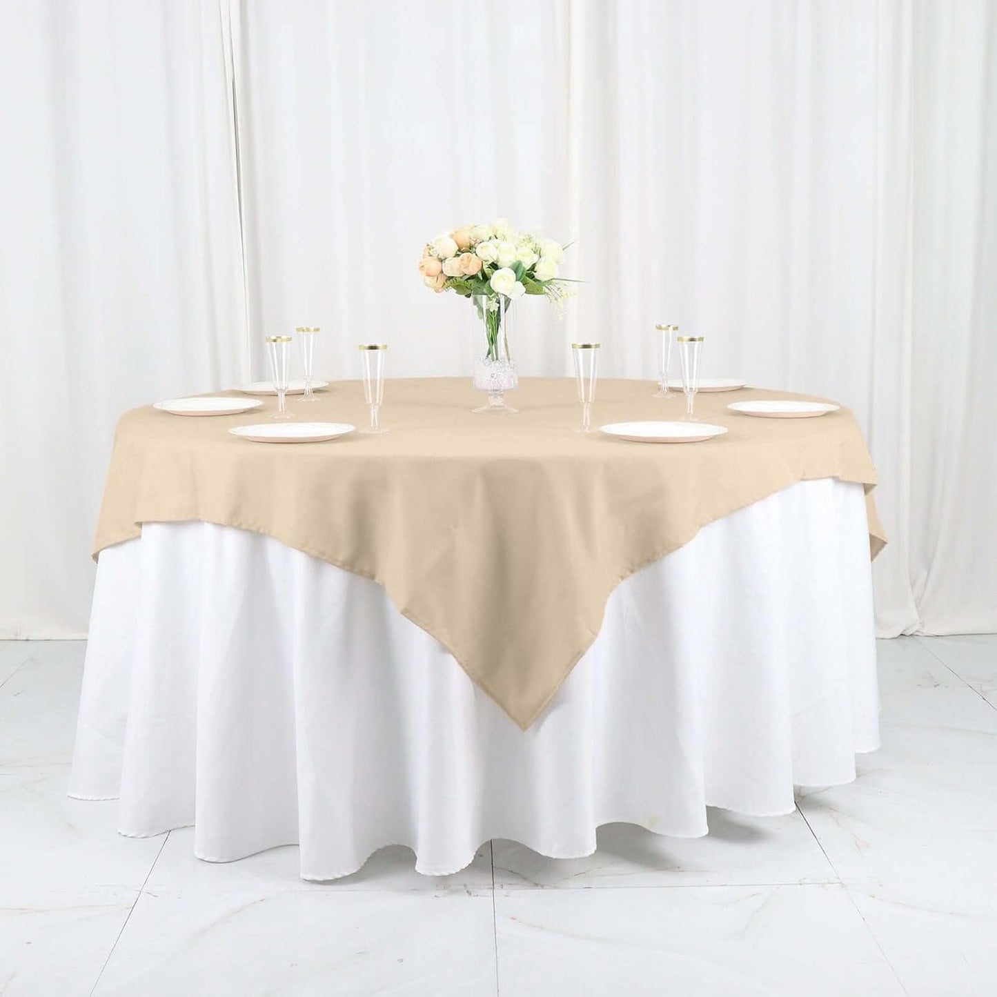 Efavormart 54x54 Nude Wholesale Linens Seamless Polyester Square Linen Tablecloth for Wedding Banquet Party Restaurant