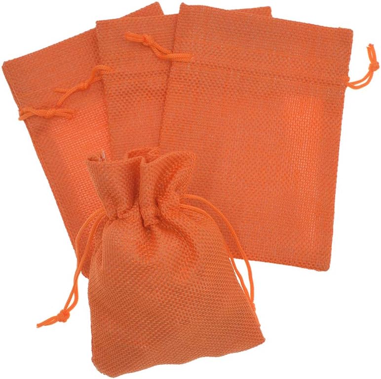 20pcs Burlap Gift Bags 5x7 inch, Orange Jute Drawstring Bags for Halloween Party Favors, Jewelry Candy Pouches, Arts Crafts Projects