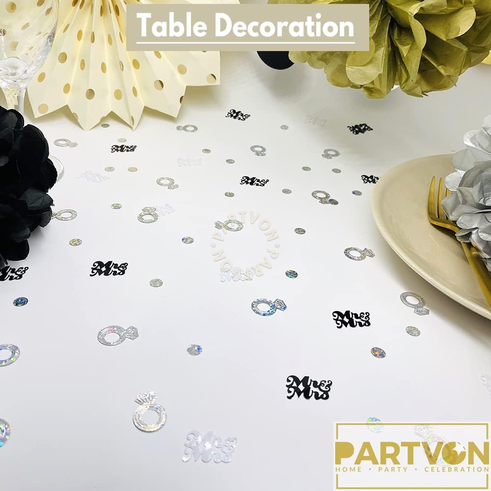Wedding Party Table Confetti– 1.5 OZ | Mr and Mrs Diamond Ring Confetti for Wedding Shower Engagement Party Decorations I Cake Table Decor Supplies