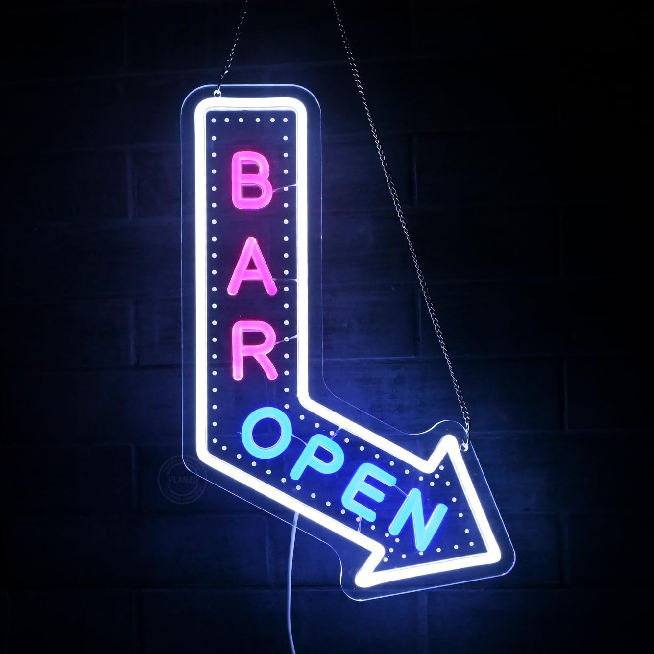 Planzo Bar Open Neon Signs for Business LED Light Up Open Beer Sign Wall Decor for Home Pub Cafe Man Cave Club Cocktails Coffee Bistro Hotel Party Window Indoor USB Powered Dimmable White Pink Blue