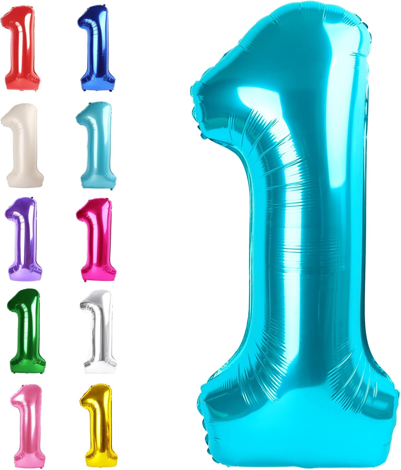 Blue Number 1 Balloon 40 inch, Number 1 Birthday Balloons for Boy Girl, Blue Foil One Balloon for 1st 10 11 12 16 18 Birthday Party, Anniversary Celebration Numbers Decorations