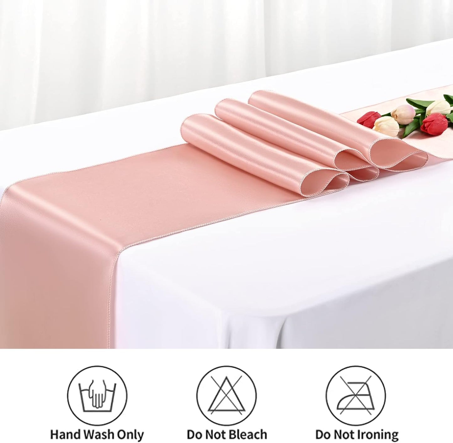 12 Pack Rose Gold Satin Table Runner,12 x 108 inch Long Premium Smooth Table Runner for Wedding, Banquets, Birthday, Party, Graduation, Engagements,Table Runners fit Rectangle and Round Table