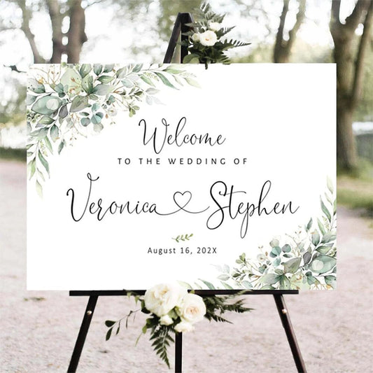 Greenery Wedding Welcome Sign, Eucalyptus Wedding Sign, Botanical Welcome Wedding Sign, Welcome to our Wedding Sign, Wedding Signs for Ceremony, Personalized Wedding Welcome Sign #05