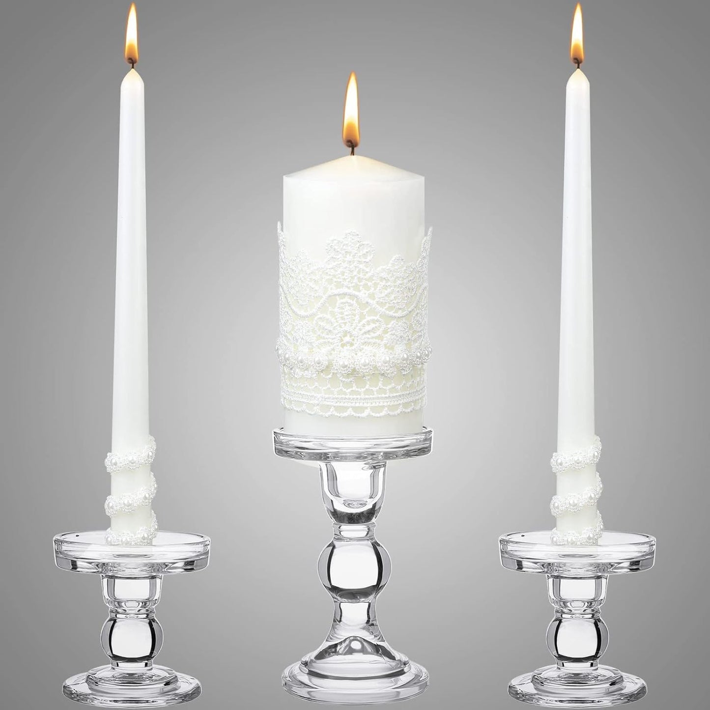 Irenare Unity Candles with Holder for Wedding Ceremony Wedding Decortions Accessories Glass Candle Holder Pillar Candle for Formal Events Church(Classic Style)