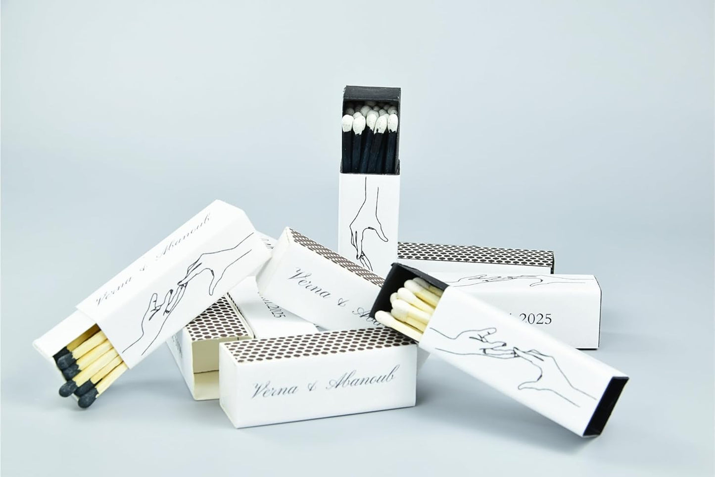 10 Boxes - Customized Matchboxes Colorful Tips (Wedding Design #5, 4" Matchboxes) (2" Matchsticks, Wedding Design #2)