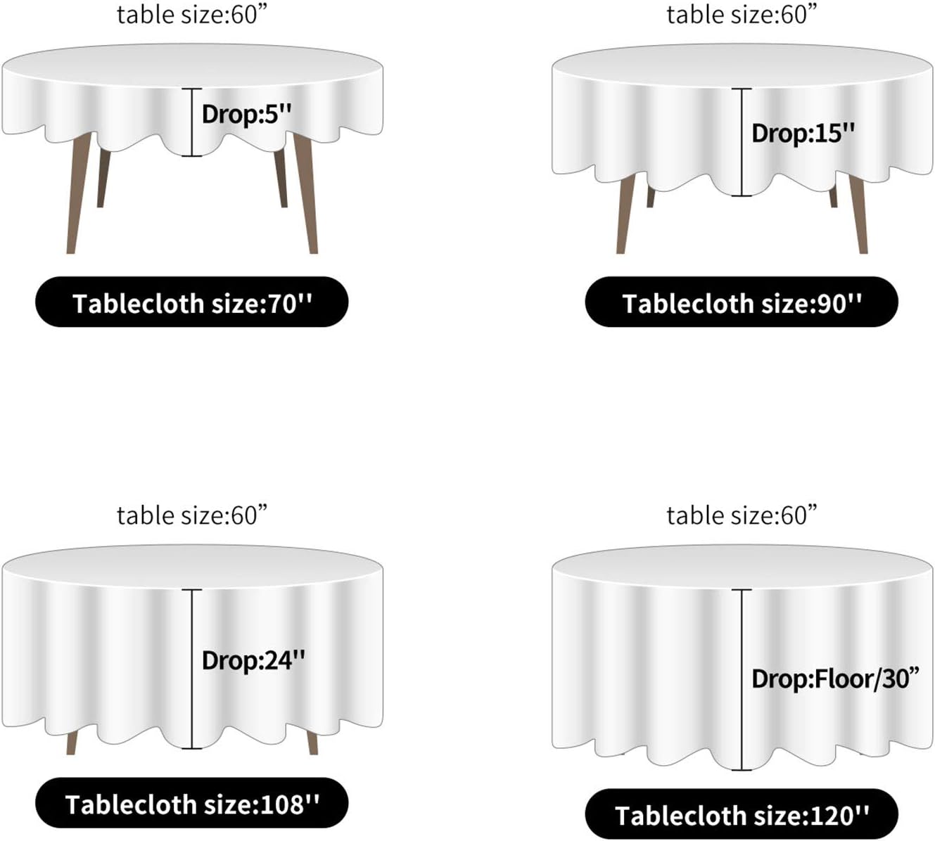 Ascoza 2pack 90 Inch White Round Tablecloth in Polyester Fabric for Wedding/Banquet/Restaurant/Parties