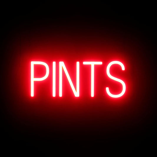 SpellBrite PINTS Sign | Beer-Related Sign with Neon Look, Red LED Light Source | 17.8" x 6.3"