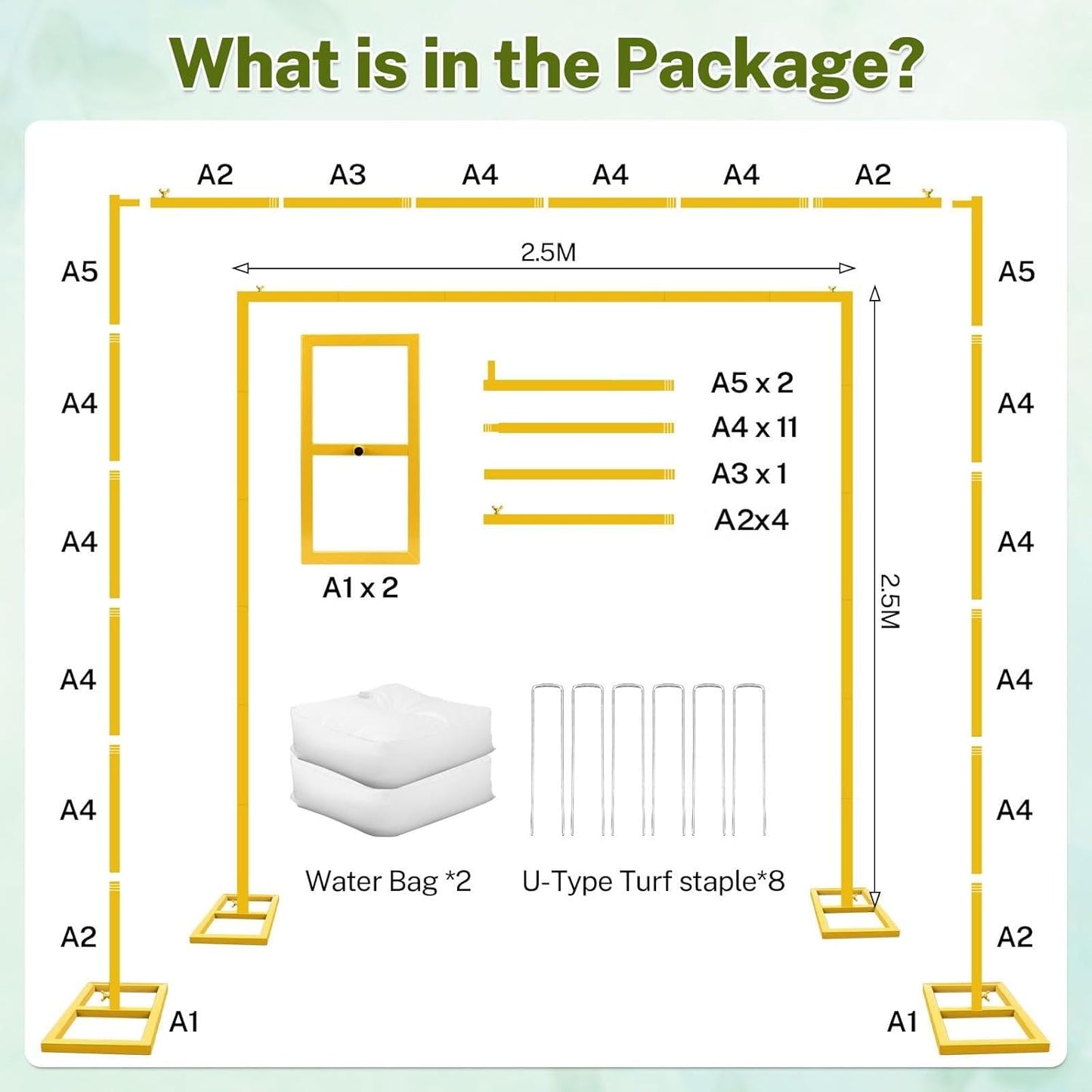 8FT Wedding Arch Backdrop Stand, Gold Square Back Drop Adjustable Stand Metal Arch Heavy Duty Backdrop Stand Kit Frame for Party Wedding Birthday Photobooth Decorations