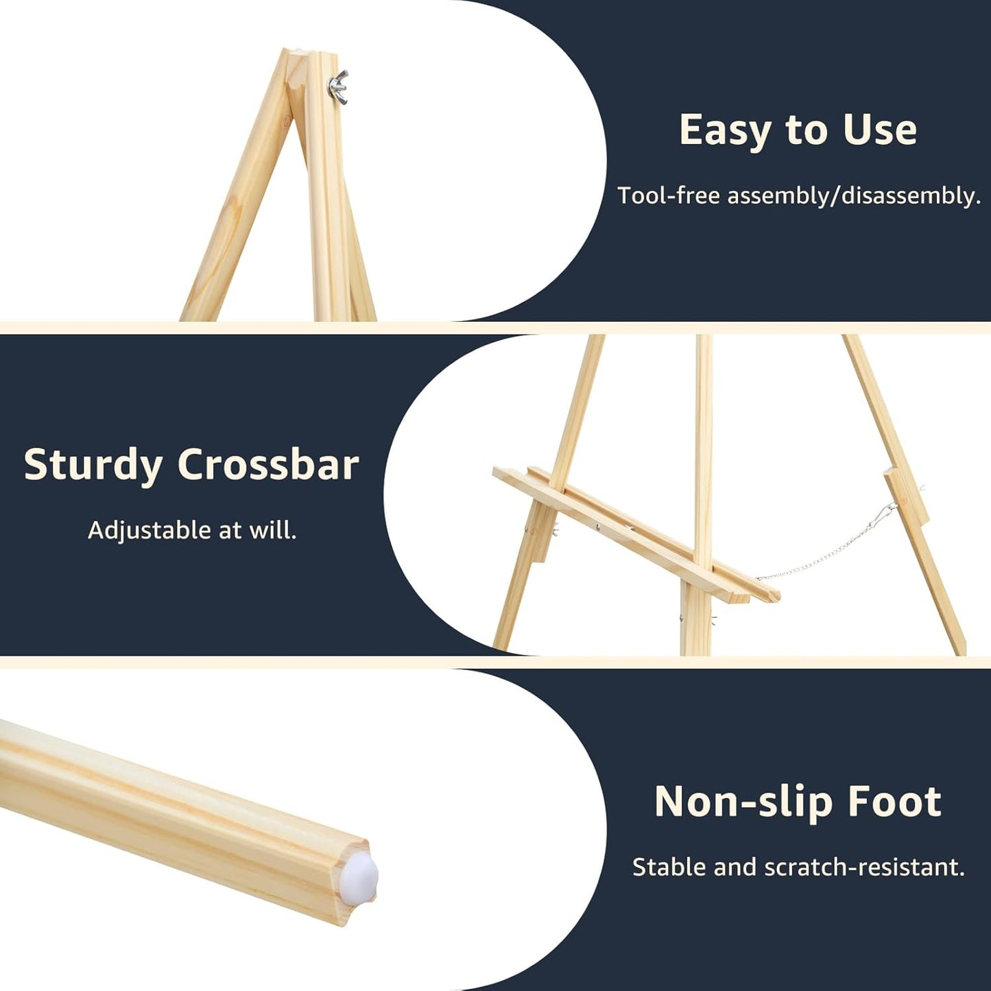 NianFeng Wooden Easel Stand for Sign, Easel Display Stand Floor for Wedding Sign with Adjustable Tray, 63-Inch, Tripod A-Frame Poster Light Duty, Welcome, Art Show & Baby Shower (Natural)