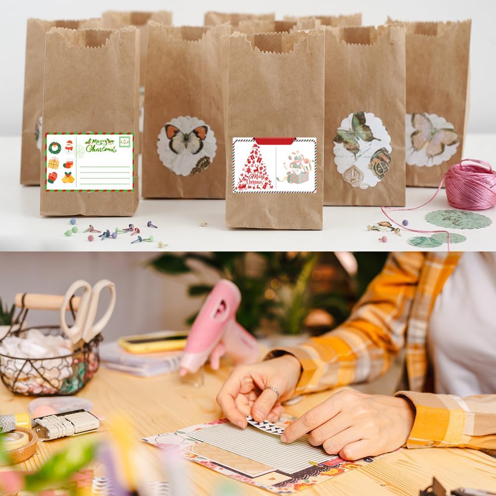 100-1000pcs Custom Stickers Merry Christmas Stickers Personalized Labels Adhesive Xmas Decorative Envelope Seals Stickers for Cards Gift Boxes(Round-8)