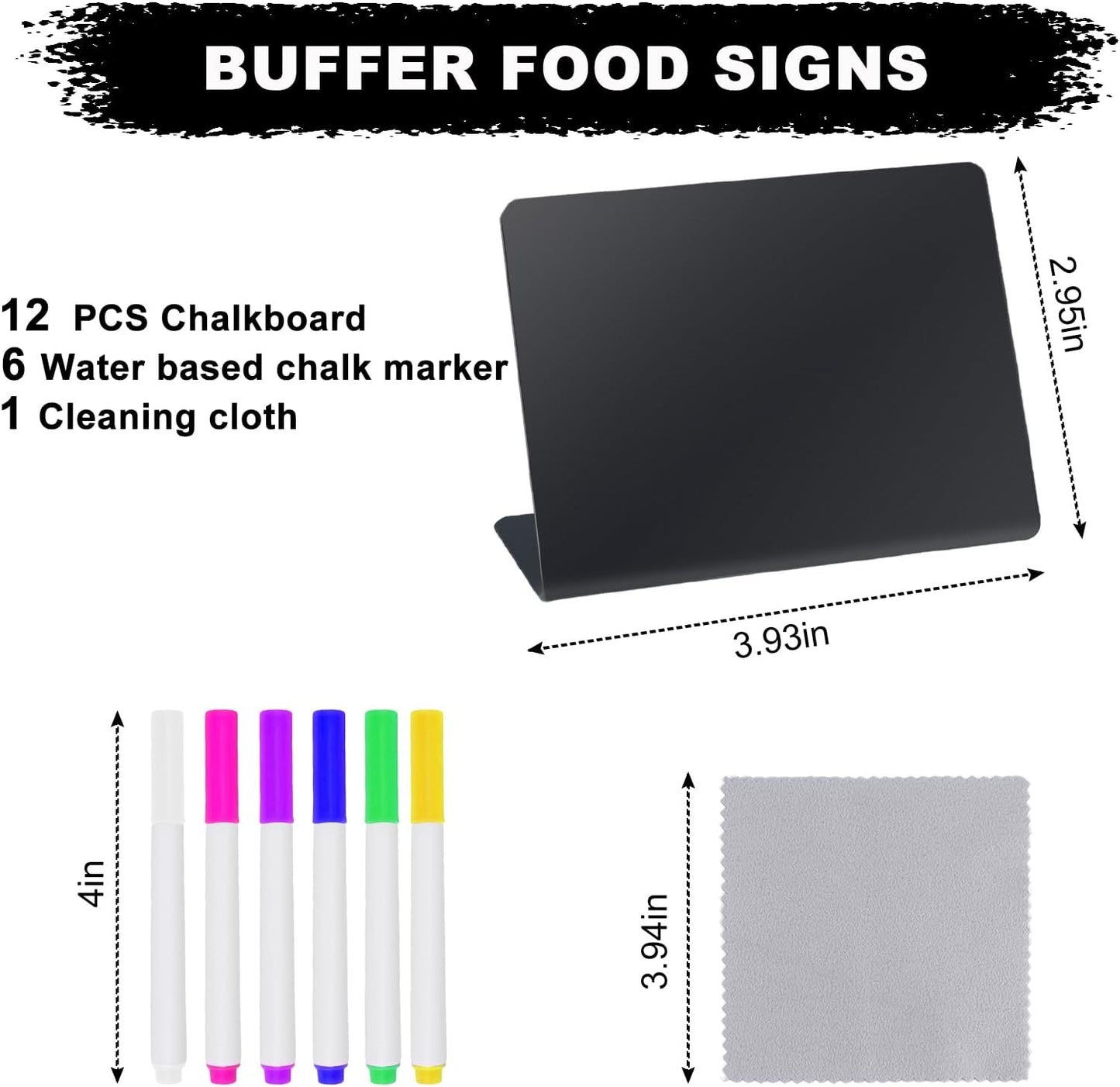 12PCS Mini Chalkboard Signs, 4"x3" Food Labels for Party Buffet, Reusable Table Sign Chalk Board for Weddings, Birthday Parties, Message Board Signs and Event Decoration