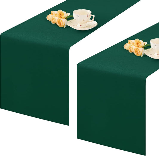 2 Pack Green Table Runner 12 x 72 Inch Solid Color Farmhouse Runners Coffee Table Dresser for Daily Party Home Decoration