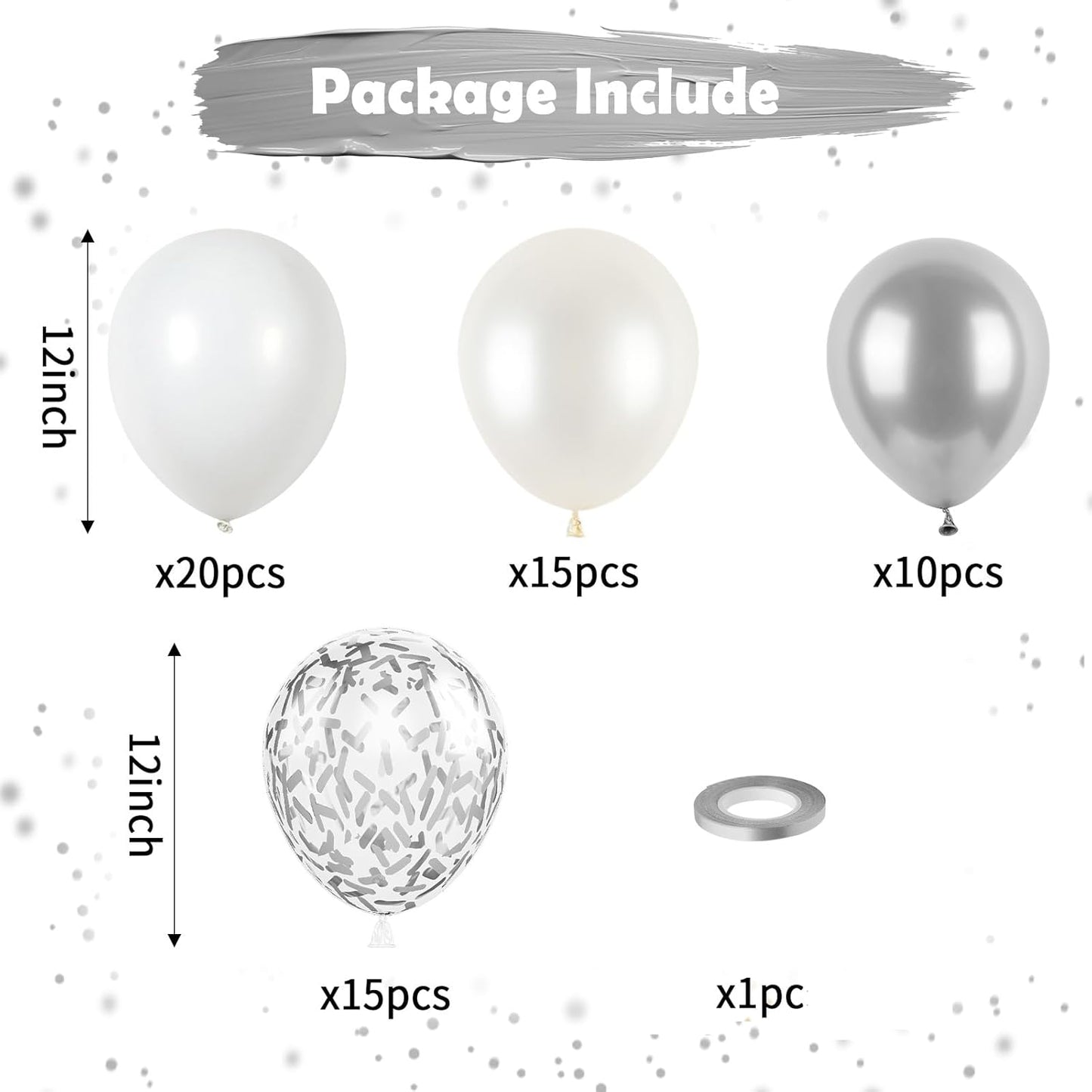 White and Silver Balloons, Metallic Silver and White Balloons Pearl White Silver Party Balloons Silver Confetti Balloons Chrome Latex Balloons for Kids Adults Birthday Wedding Baby Shower Graduation