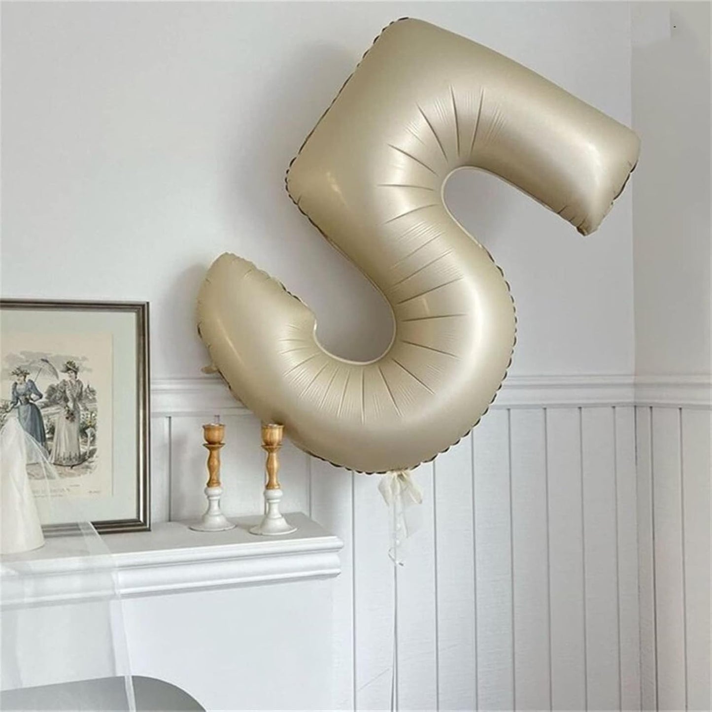 Beige Number 5 Balloon for Girls Boys, 40 Inch Large Cream Number 0-9 Foil Mylar Helium Digital Balloons Set for Women Men Birthday Graduation Anniversary Party Decorations Celebration Supplies
