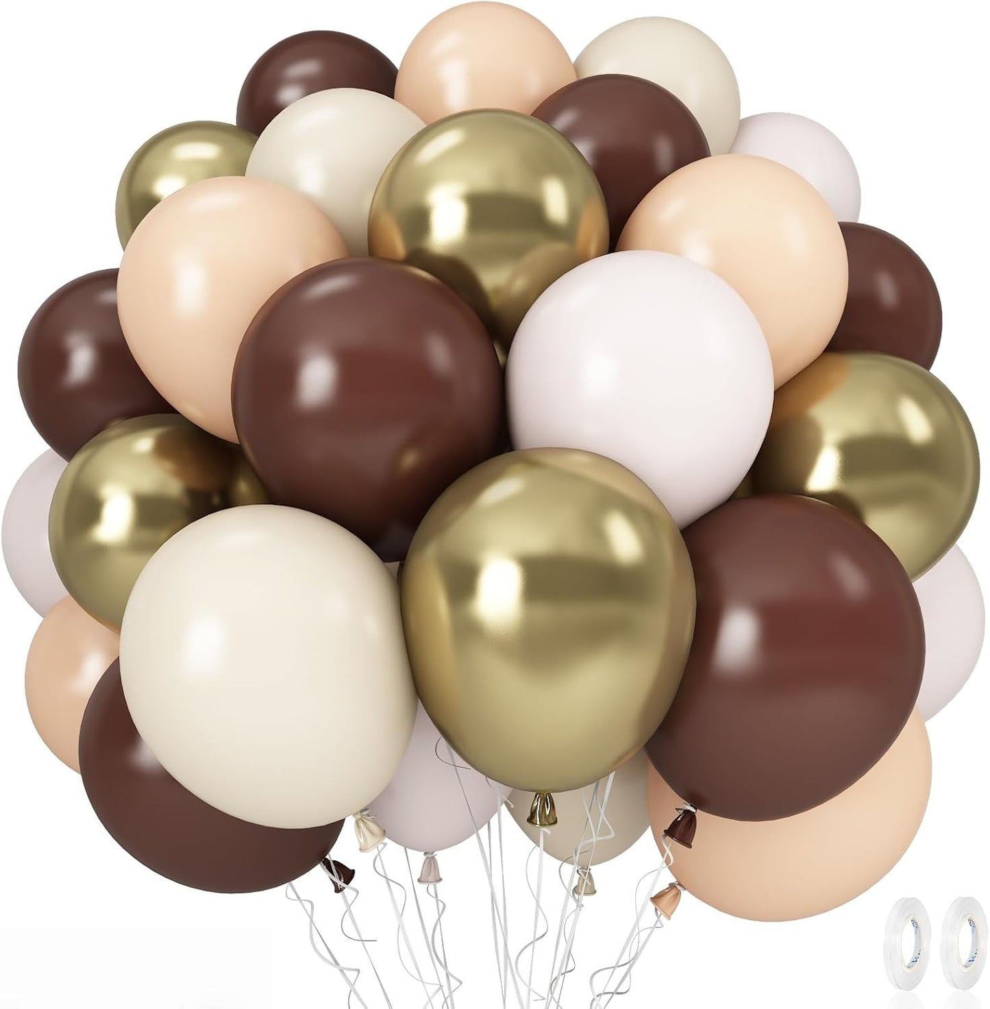 Brown Cream Neutral Balloons, 12 Inch 60PCS Retro Brown Khaki Beige Sand White Balloon, Beige Nude Apricot Balloon for Neutral Bear Bridal Baby Shower Wedding Birthday Party Decorations Supplies