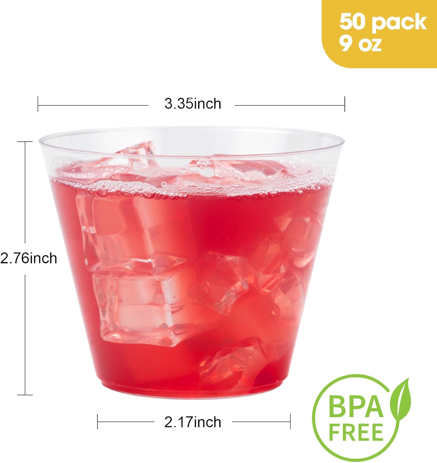 Goodluck 50PCS 9oz Clear Plastic Cups for Party, Disposable Clear Plastic Cups, Cocktail Glasses for Wedding Thanksgiving, Christmas, and Parties