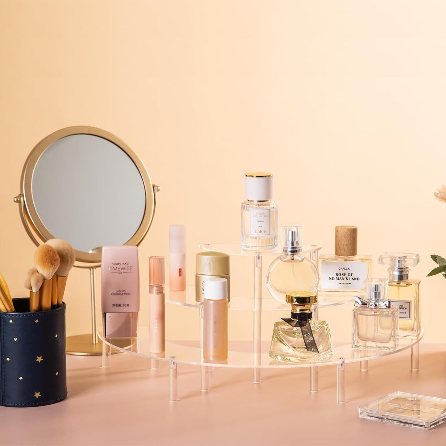 2PACKS Acrylic Display Risers, 3 Tier Clear Cupcake Stand Risers, Perfume Stand Organizer, Half Moon Dessert Stand, HENABLE Shelf Risers for Display Stands for Food, Amiibo Funko POP Figure (2half moon)