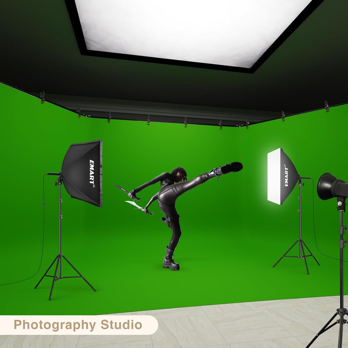 EMART Backdrop Stand, 30x7ft(WxH) Large Adjustable Background Support System with 308° Angle Rotatable Connector, 12 Clamps, 4 Sandbags and Carry Bag for Paties, Wedding, Photography Studio, Video