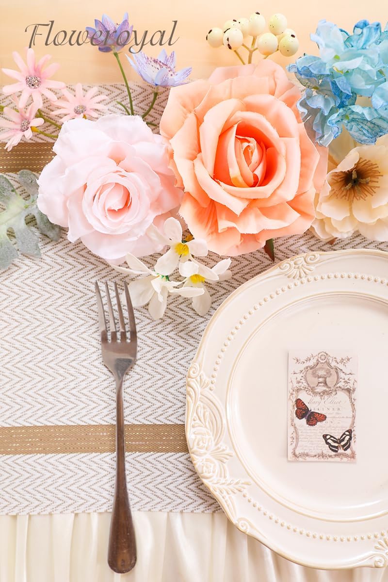 Floweroyal Artificial Flowers Combo Fairy Blue Flowers Mix Silk Flowers Fake Roses with Stems for DIY Wedding Bridal Bouquets, Baby Shower, Floral Arrangement, Table Centerpieces, Home Decorations.