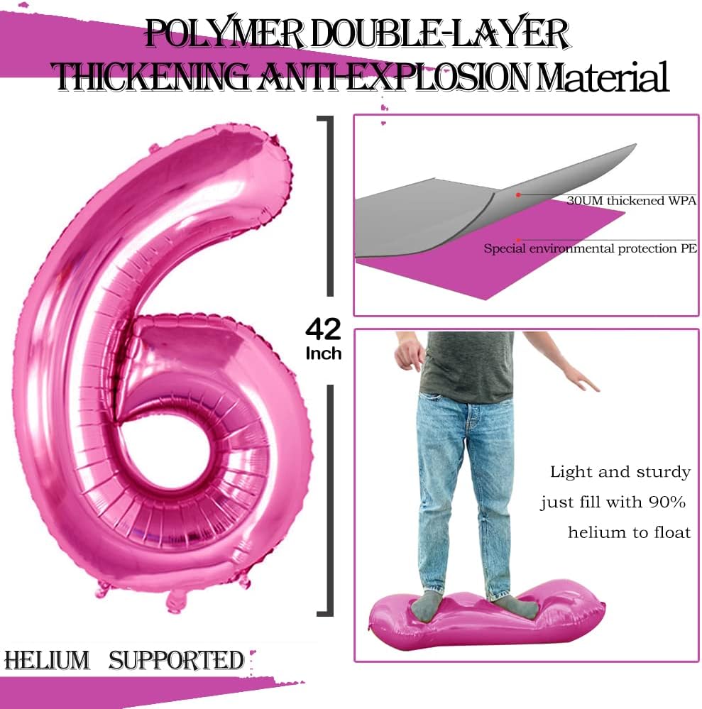 GOER Hot Pink Foil Balloons Number 6,Huge Number Balloons for 6th Birthday Party Supplies Anniversary Decorations(3 pcs,42 inch,32 inc,16inch)