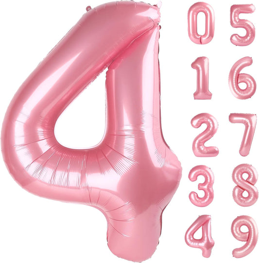 Light Pink 4 Number Balloons 40 Inch Big Foil Helium Number Balloons 0-9 Jumbo Happy 4th 40th Mylar Birthday Party Decorations for Girl Anniversary Graduation Princess Party Decoration