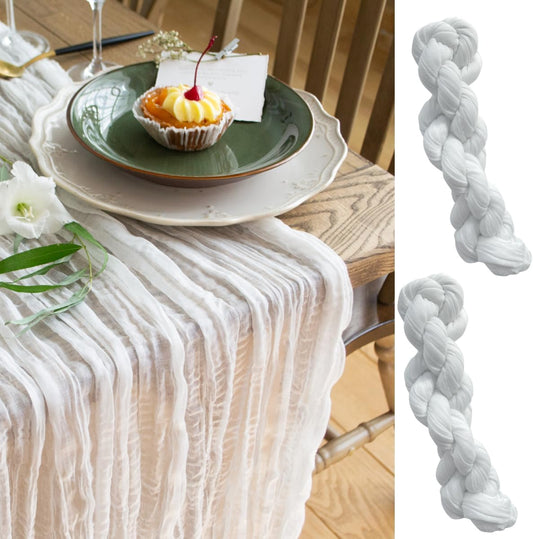 White Cheesecloth Table Runner Set of 2, Cotton Gauze Runner Rustic Table Decorations, Cheese cloth Fabric Bulk for white party decor, bohemian table runner Extra Long Boho Cheese Cloth 13 ft (141 in)
