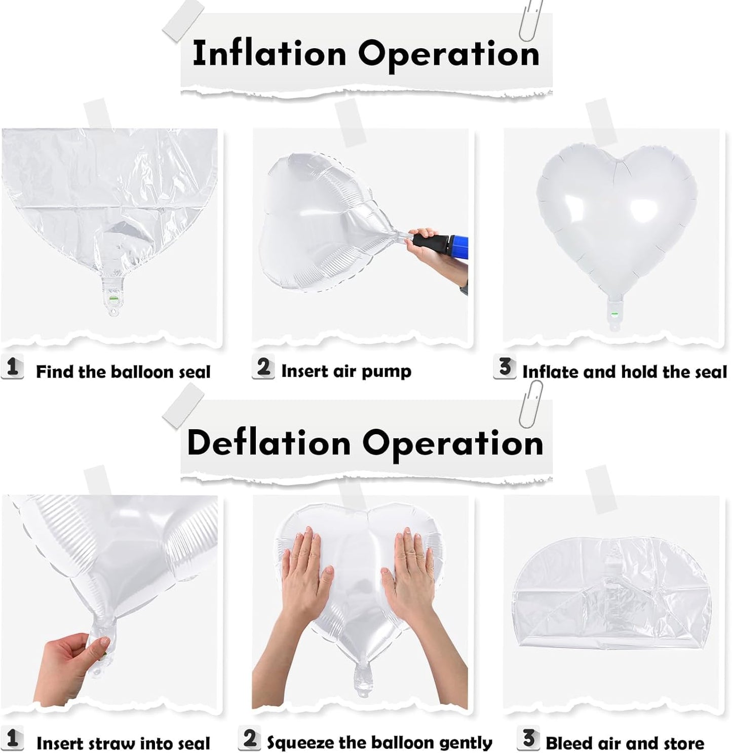 Black White Heart Balloons, 18 Inch Large Matt Black and White Heart Shape Foil Helium Balloon for Birthday Wedding Graduation Engagement Baby Shower Valentines Bachelorette Party Decoration