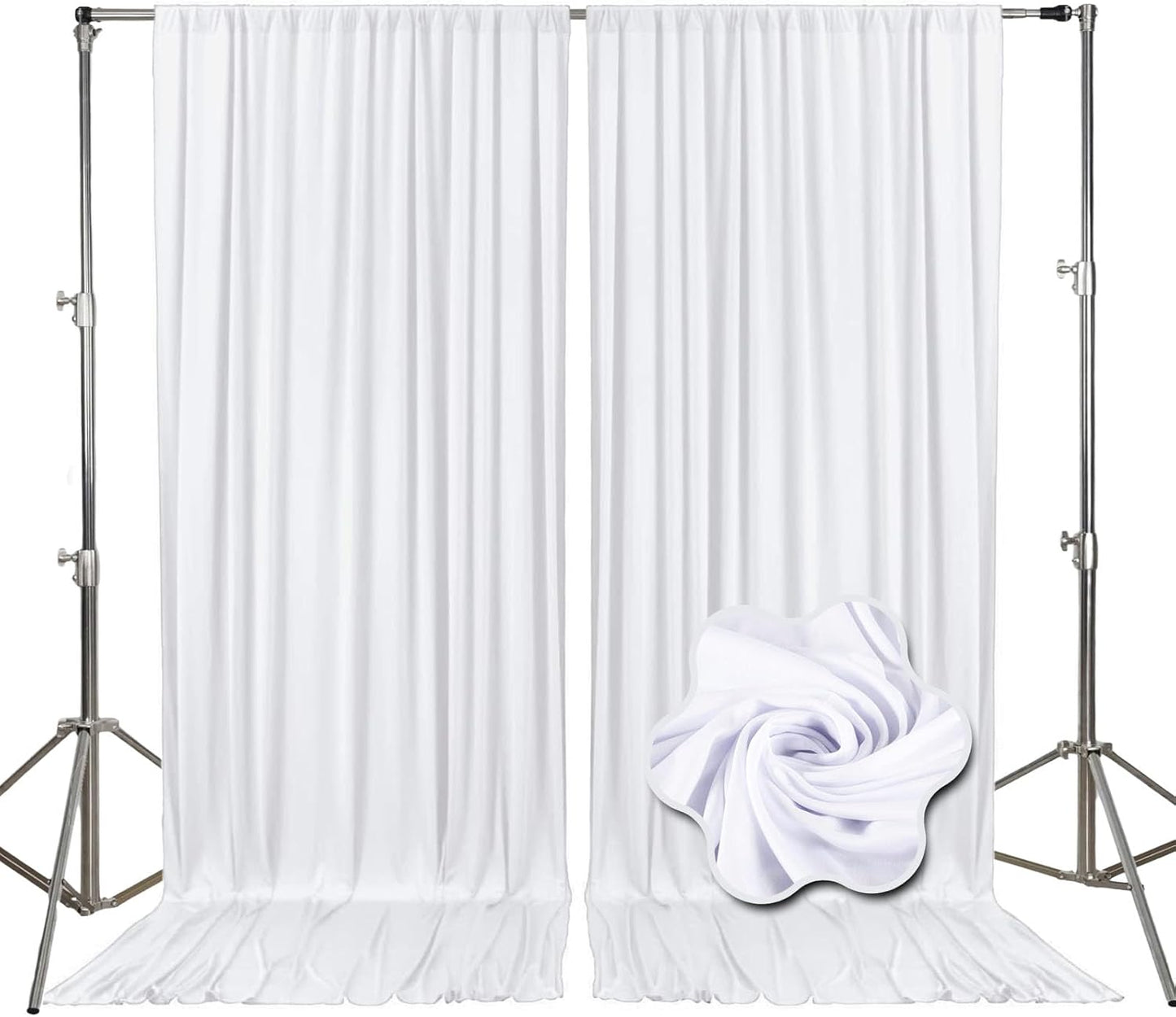 10ft x 10ft White Backdrop Curtains for Parties, Fabric Satin Background Curtain with Rod Pockets for Weddings, Birthday, Baby Shower, Photography, Graduation Party Backdrop Drapes, 2 Panels
