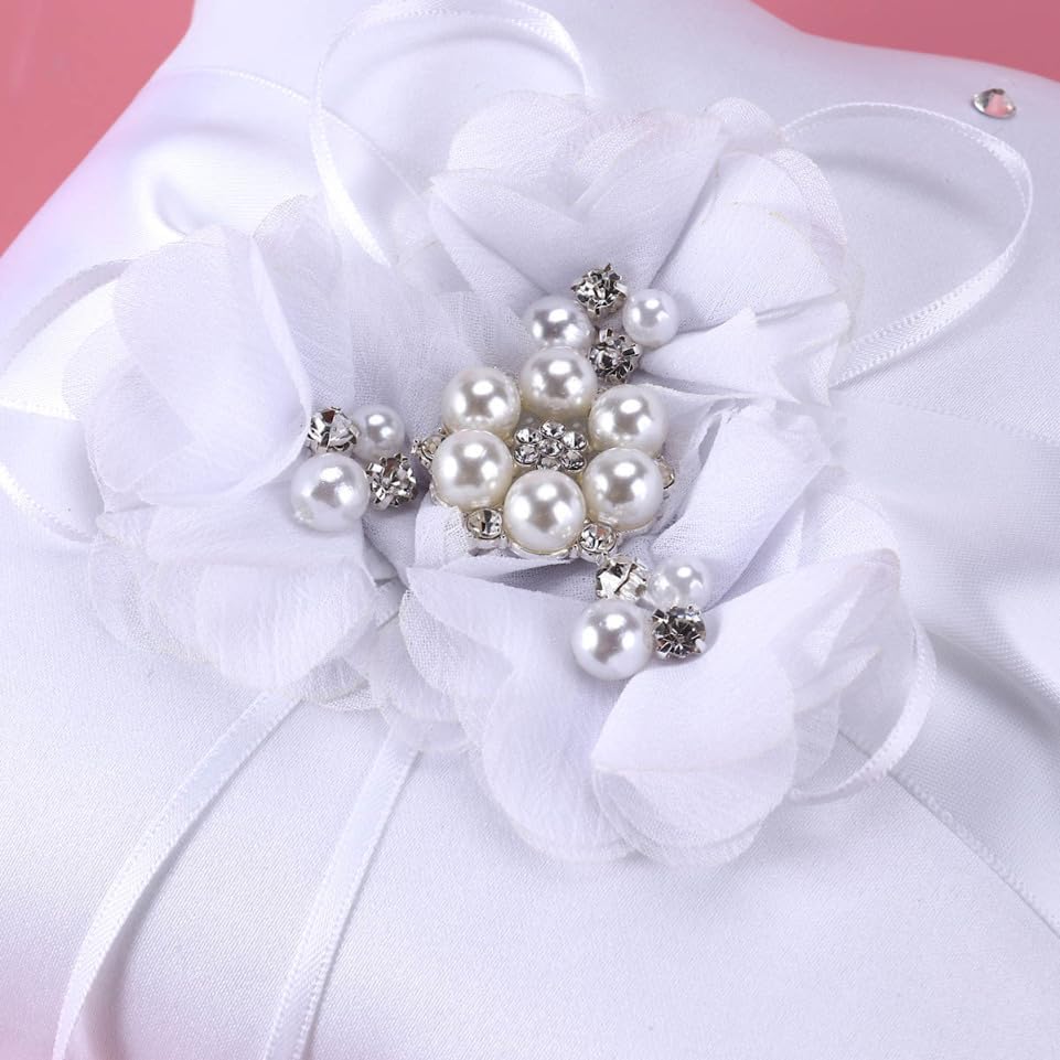 PRETYZOOM Bride Vintage Rings Bridal Bearer Pillow Retro Decor Wedding Faux Pearl Ribbons Pillows Girl Mini Basket Quinceanera Pearl Rings White Artificial