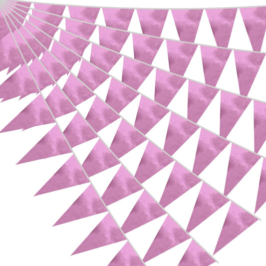 40M/130FT Pink Triangle Pennant Banner Flag Metallic Fabric Bunting Garland for Christmas Graduation Wedding Engagement Anniversary Bachelorette Birthday Bridal Shower Valentines Hen Party Supplies