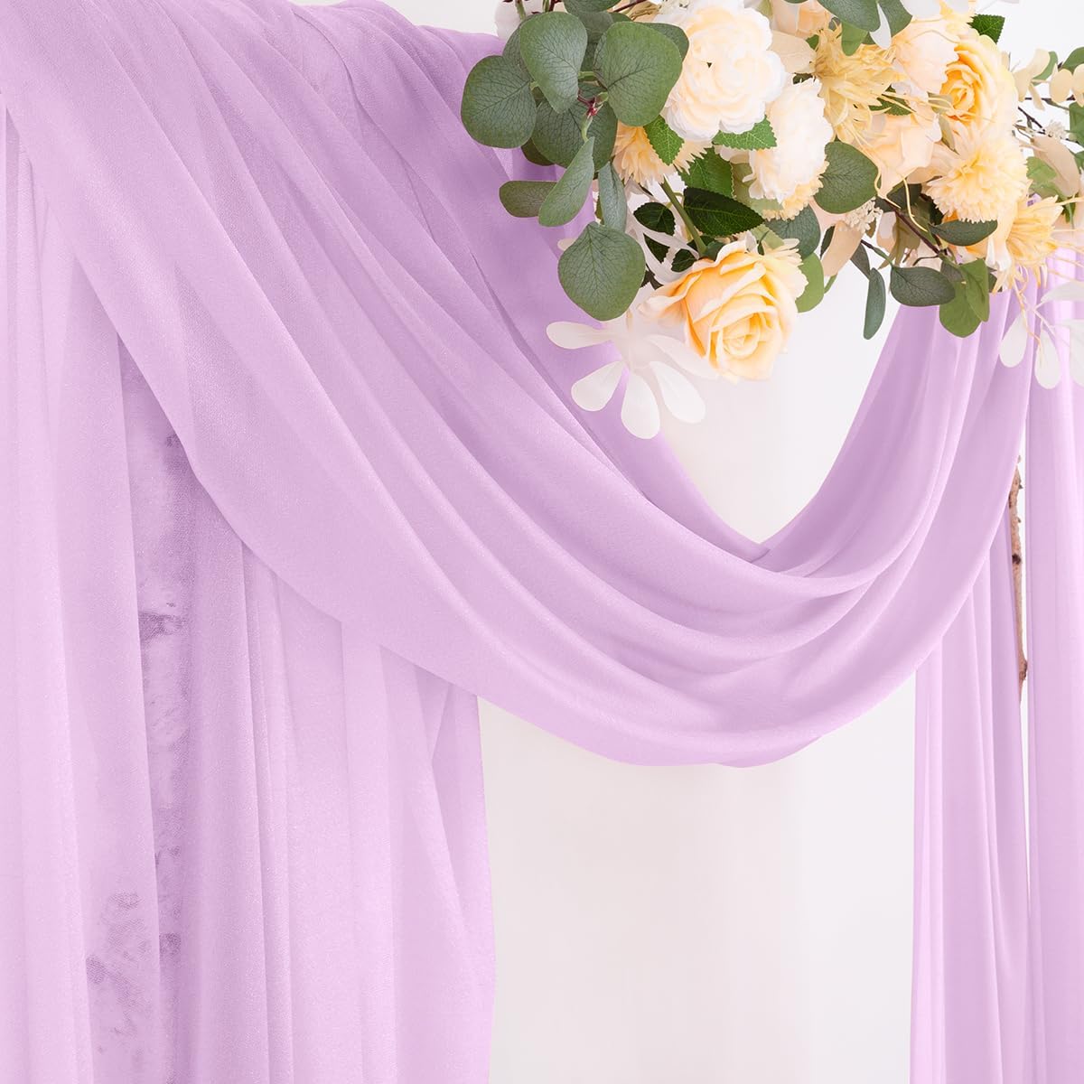 Socomi Lilac Purple Wedding Arch Draping Fabric 29" x 20Ft 4 Panels Sheer Outdoor Curtain Drapes Extra Long for Bridal Baby Shower Ceremony Birthday Party Decor