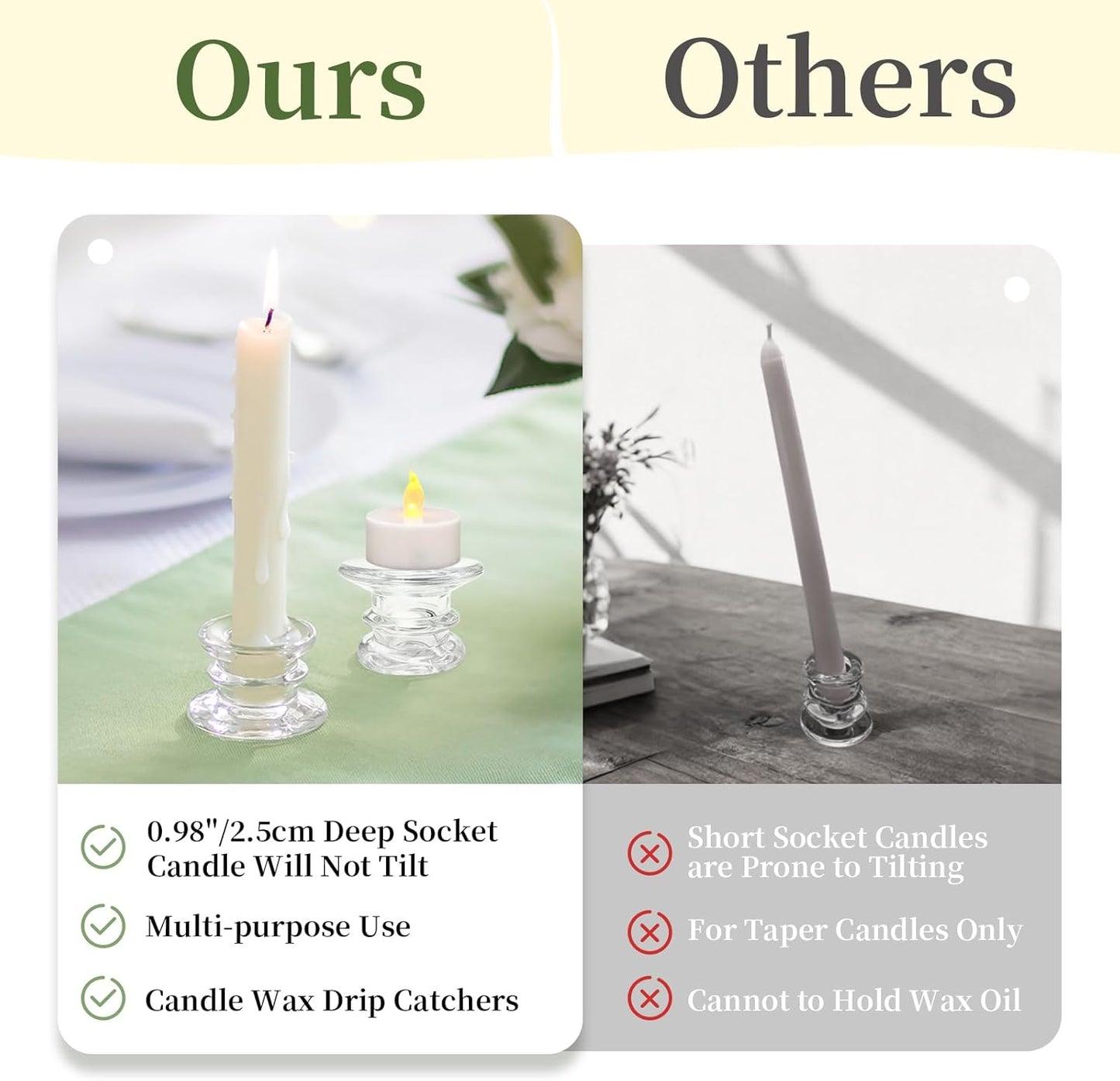 Glasseam Taper Candle Holders Bulk: 10pcs Glass Candle Sticks Holder Decor Clear Short Small Candlestick Holders Modern for Table Centerpiece Wedding Christmas Dinner Party