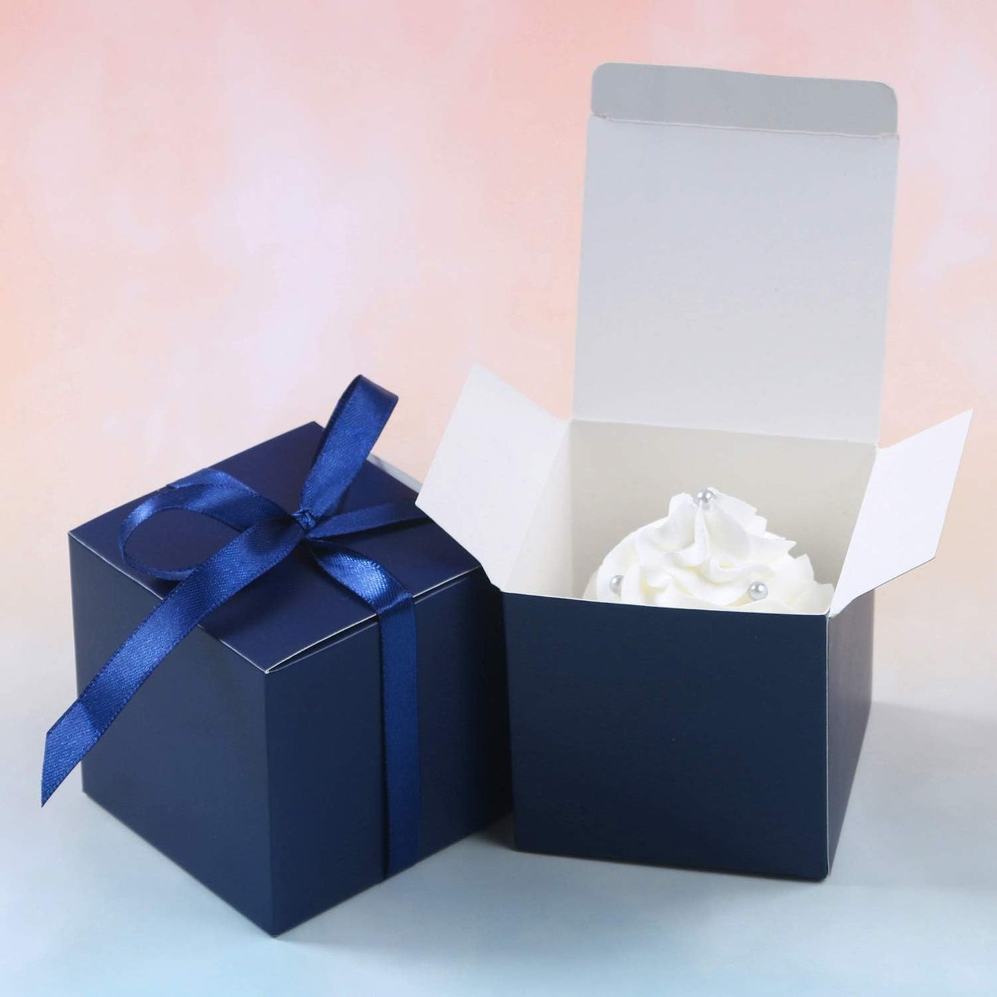 COTOPHER 100pcs Small Gift Boxes, Favor Boxes 2x2x2 inches Paper Gift Boxes with Ribbons Candy Box for Wedding Favors Baby Shower Bridal Shower Birthday Party (100pcs 2x2x2, Blue)