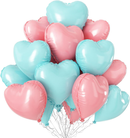 Pink Blue Balloons,12Pcs 18 Inch Macaron Foil Love Heart Shaped Balloons for Boy Girl Gender Reveal Bridal Engagement Wedding Anniversary Birthday Party Graduation Valentines Day Decorations