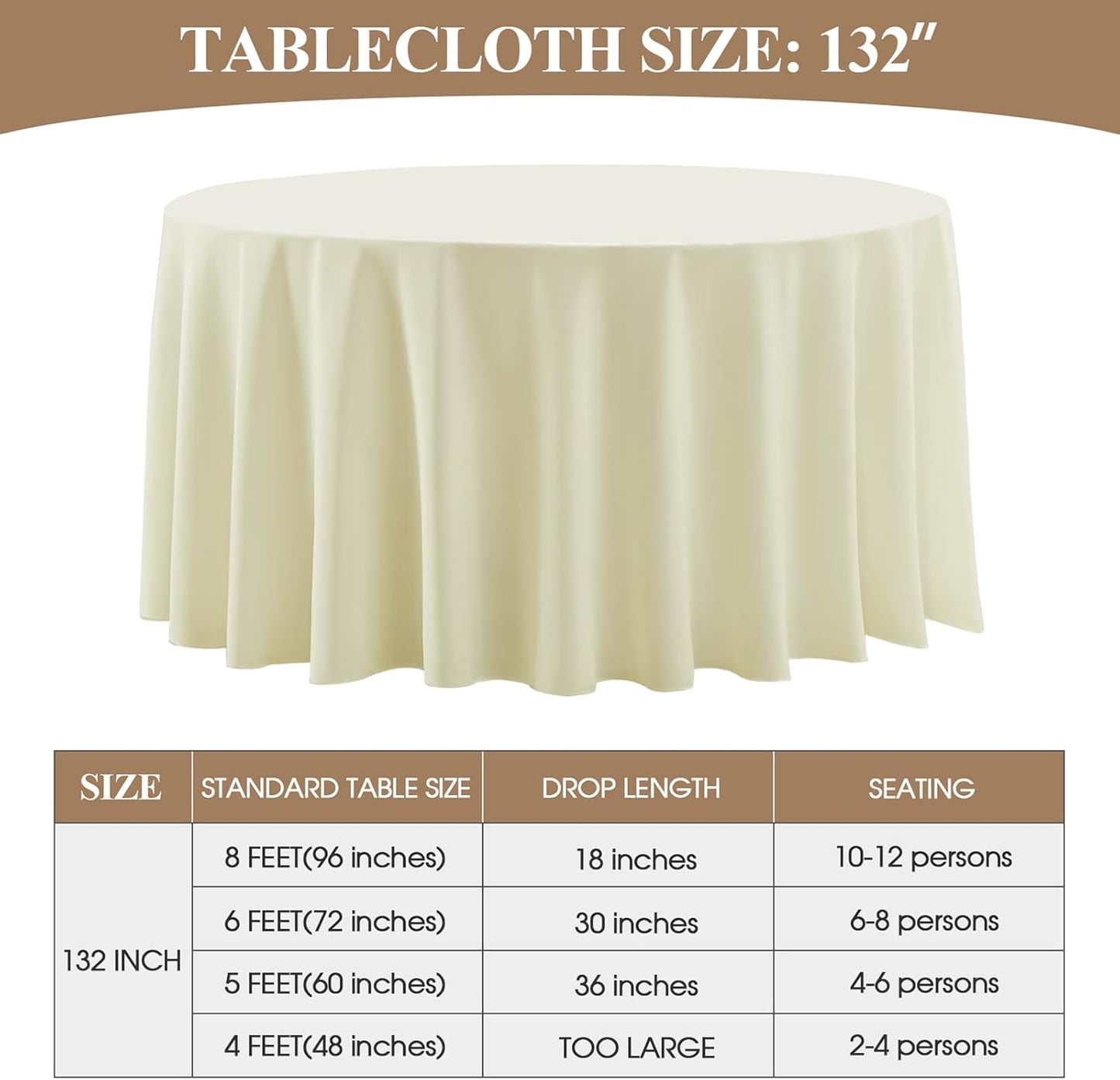 Round Tablecloth 132 Inch 6 Pack Ivory Tablecloths Washable Decorative Linen Polyester Table Clothes Cover for Dining Table Banquets Buffet Parties and Wedding