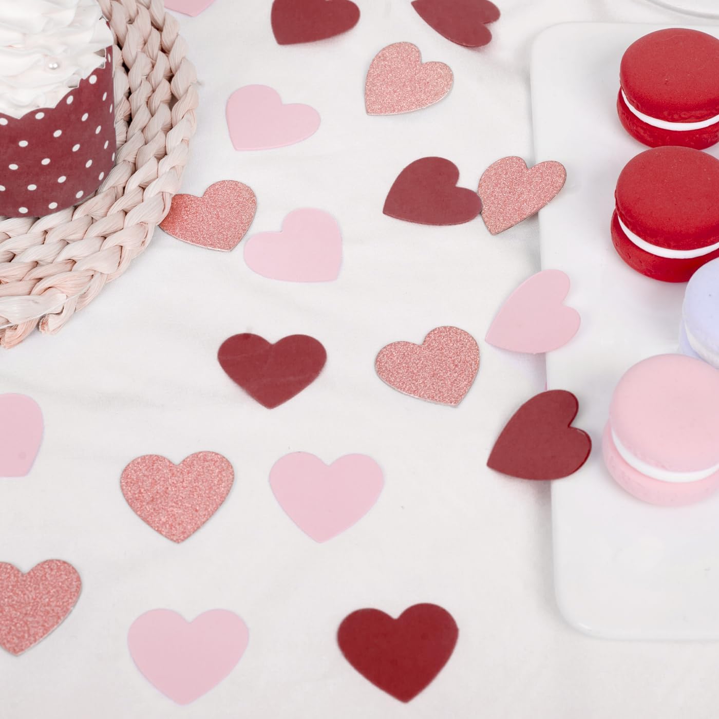 Rose-Gold Pink Burgundy Party Decorations - 300Pcs Paper Heart Confetti Girl Birthday Decoration Baby Bridal Shower Wedding Engagement Bachelorette Mothers Valentines Galentines Day Decor HongTongTong