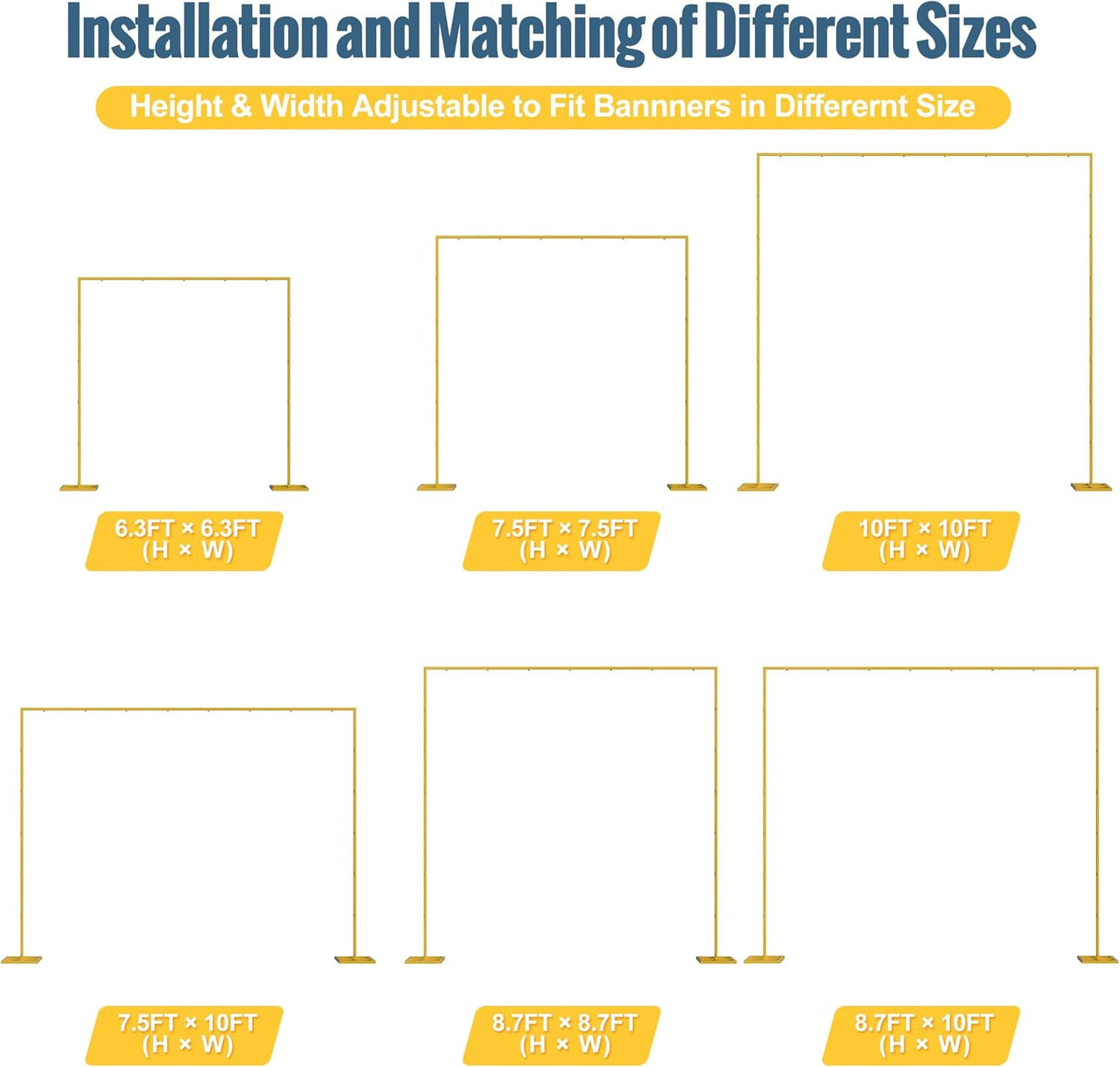 Wokceer 10x10 FT Backdrop Stand Heavy Duty Pipe and Drape Kit, Adjustable Gold Backdrop Stand for Wedding Birthday Party Photography Photo Booth Background Christmas Decoration