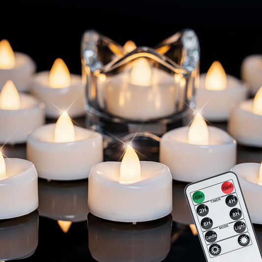 Remote Candles, 12PCS Flameless Tea Lights Candle Battery Operated with Timer, 400+Hours Remote Control LED Tea Lights Votive Candle for Holiday Table Centerpieces Decor