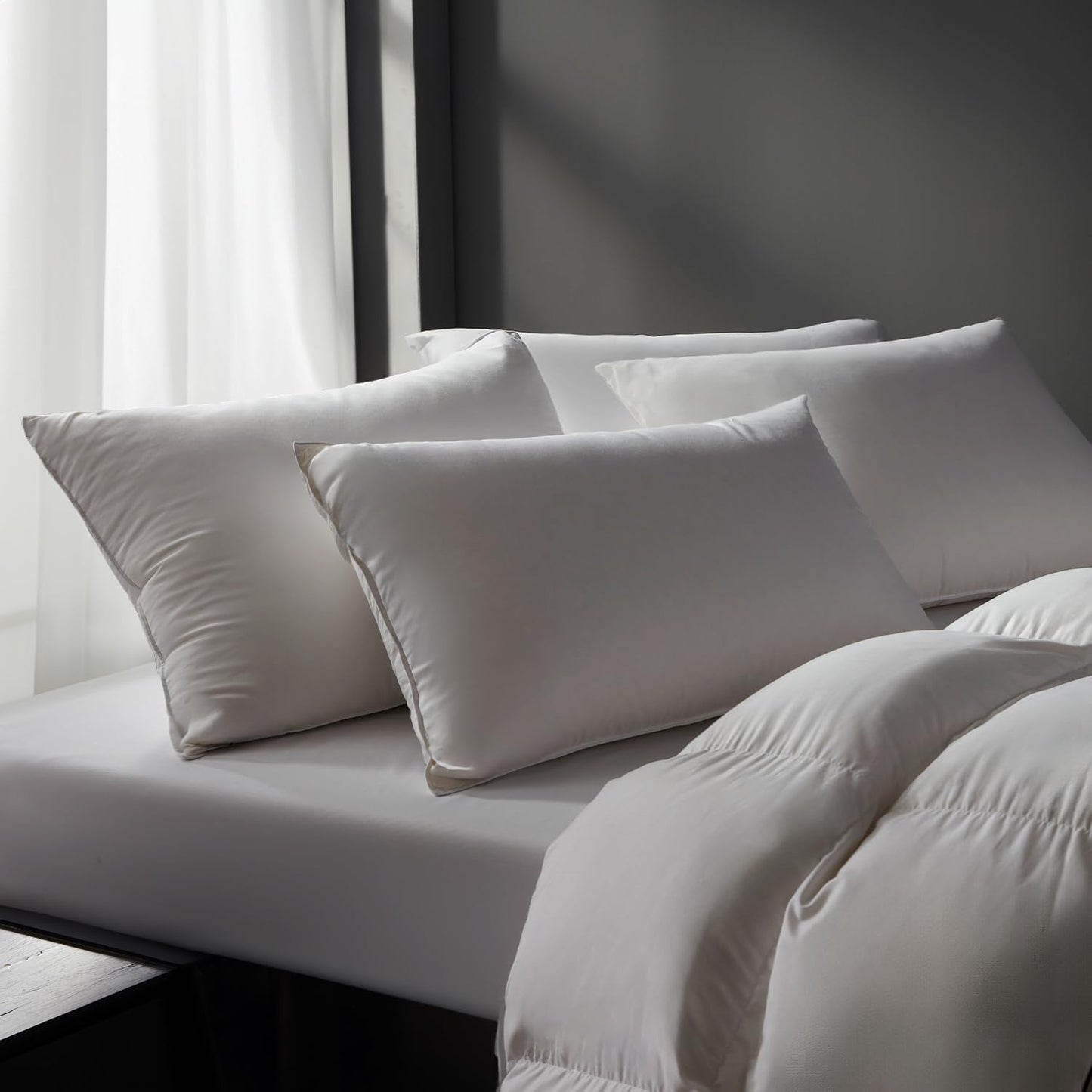 Globon Luxury Down Pillows King Size Set of 2 for Side Sleepers, 100% Cotton Shell Hotel Collection Bed Pillows for Sleeping, Firm Down Surrounded Feather Pillow 20" x 36"