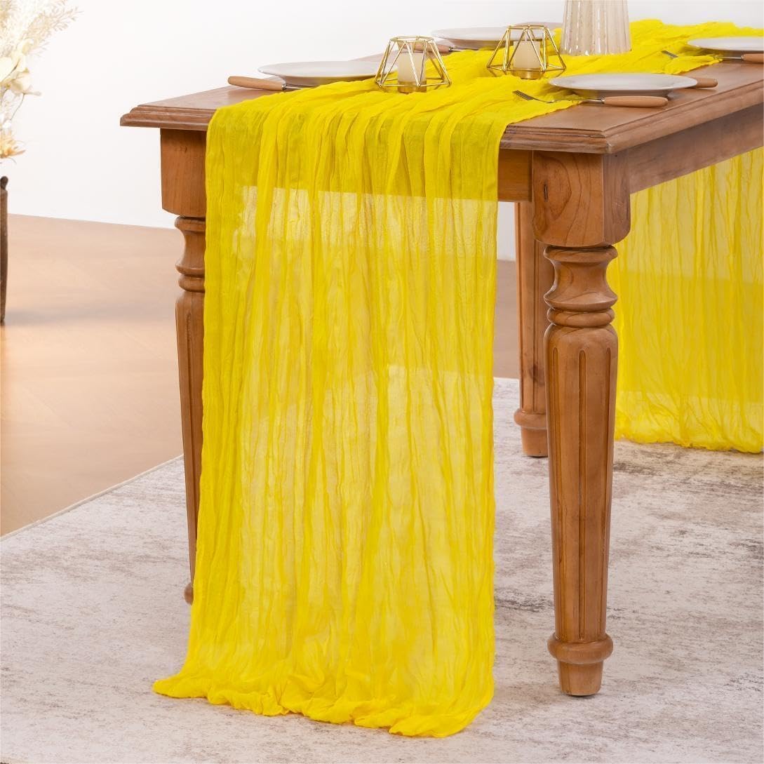 MLMW Yellow Cheesecloth Table Runner Boho Gauze Rustic Cheese Cloth Table Runner 160 inch Sheer 13.3ft for Wedding Party Baby Bridal Shower Birthday