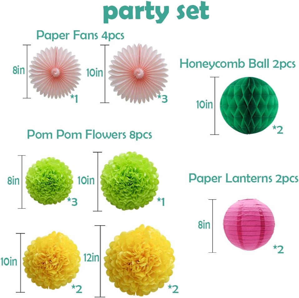 Party Decorations Kit Hanging Paper Fan Tissue Pom Poms Flowers Honeycomb Balls Paper Lantern for Trial Baby Shower First Birthday Bridal Shower Summer Decorations Hawaiian Luau Beach Supplies