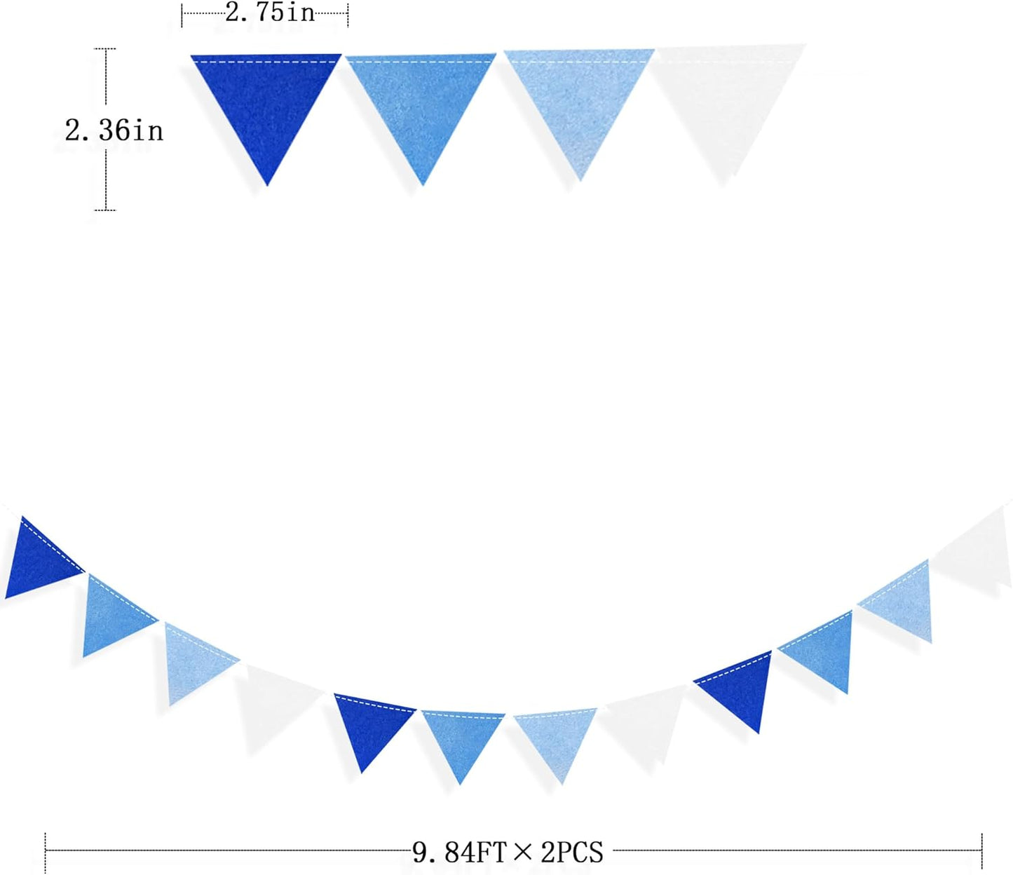 Blue Party Decorations Felt Hanging Triangle Mini Bunting Pennant Banner Flag for Birthday Wedding Baby Shower Bridal Shower Engagement Under The Sea Nautical Ahoy Achor Party Classroom Nursery Decor